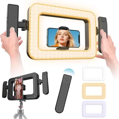 Produktbild von Handy Video Rig mit LED Ringlicht, 2900-7000K, dimmbar, Bluetooth Fernauslöser 20m, 413g – für Vlog & Stream