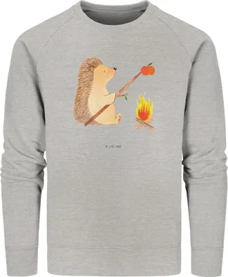 Produktbild von Mr. & Mrs. Panda Baumwoll Pullover Igel Grillen Größe S - Heather Grey - Geschenk, Motivation, Spruch, Sweatshirt, Pulli, Sinn Des Lebens, Ziele, Lustige Sprüche, Sweater