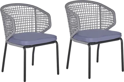 Produktbild von BELIANI Gartenstuhl 2er Set Schwarz u. Grau Aluminiumgestell mit Armlehnen Rückenlehne Schnurgeflecht Auflagen Terrasse Balkon Outdoor Möbel