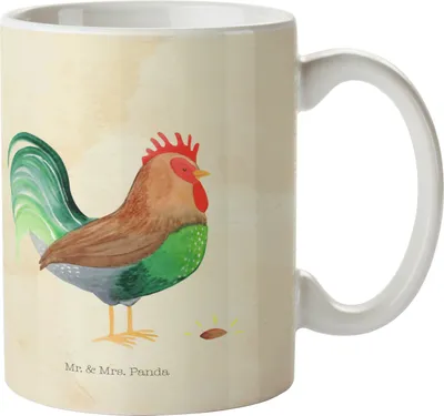 Produktbild von Mr. & Mrs. Panda Trinklernbecher Hahn Korn - Vintage - Geschenk, Henne, Kunststoffbecher, Kinderbecher, Haferl, Natur, Pott, Bauernhof, Plastikbecher, Eier