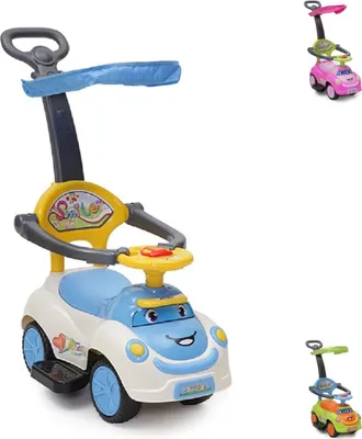 Obrázok produktu pre SMILE autíčko 3 v 1, tlačná tyč, slnečná strieška, opierky na nohy, bezpečnostná tyč modrá