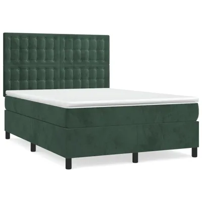 Zdjęcie produktu dla vidaXL Łóżko sprężynowe z materacem ciemnozielone 140x190 cm aksamitne