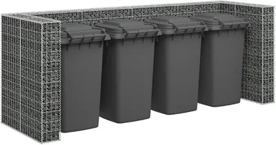 Productafbeelding van Gabionenwand, afvalcontainerbox, verzinkt staal, 320x100x120 cm. Afvalcontaineromkasting met klapdeksel, privacywand en afdekking voor tuin, terras en buitenruimte