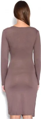 Produktbild von Damen Kleid Wickelkleid Langarm Raffungen V-Ausschnitt; Cappuccino/2XL/3XL