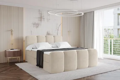 Produktbild von ALTDECOR Boxspringbett mit Fußteil - H4 Matratze und Topper - NINA Zanozek - 200x200 - Beige - Doppelbett, Boxbett, Polsterbett mit Bettkasten mit Stauraum und Kopftei
