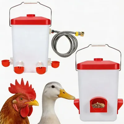 Geflügel-Tränke und Futterstation, weiß/rot, 12 l, mit Schlauch