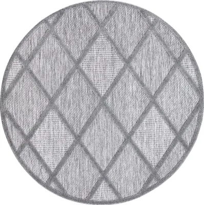 Produktbild von Teppich Outdoor Wetterfest - Rund 200 cm - für Balkon, Terrasse, Flur - Raute-Optik in Anthrazit