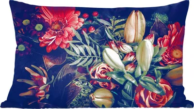 Produktbild von MuchoWow® Zierkissen Sofakissen Wohnzimmer Dekokissen 50x30 cm Blumenstrauß - Stilleben - Blumen - Pflanzen - Rot - Wohnzimmerdekoration - Polster mit Photo