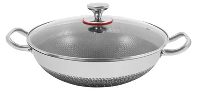 Image de Poêle avec couvercle - 34 cm, en acier inoxydable, antiadhésive - Couvercle en verre - Pour 3 à 4 personnes - Convient aux plaques de cuisson à gaz et à induction