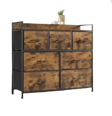 Image de Commode avec 7 tiroirs en tissu et poignées – 98 x 28,5 x 85 cm