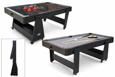 Produktbild von Charlsten Multi Airhockeytisch / Billardtisch Schwarz - 2-in-1 zusammenklappbar
