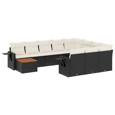 Produktbild von 11-tlg. Garten-Sofagarnitur mit Kissen Schwarz Poly Rattan