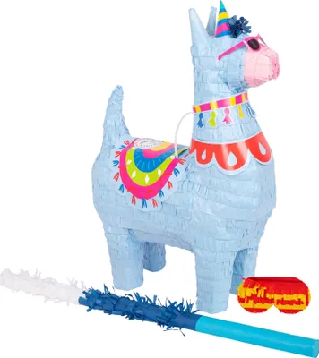 Produktbild von Fax Potato 3-teiliges Lama-Pinata-Set mit Stock und Augenbinde – blauer Stock