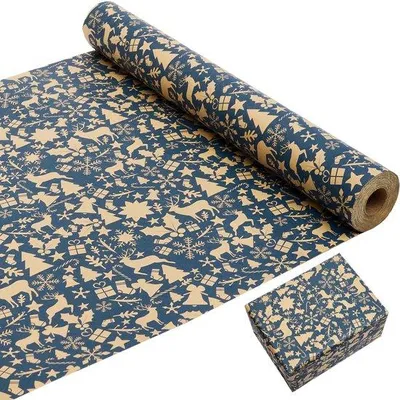 Produktbild von Famanu Geschenkpapier 43 cm x 20 m - Kraftpapier mit festlichen Mustern