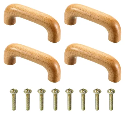 Produktbild von 4 Stück Holz Schubladengriffe 64 mm Lochabstand für Schränke und Möbel mit Schrauben Set