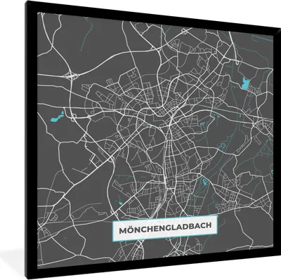 Produktbild von MuchoWow® Gerahmtes Poster Karte - Mönchengladbach - Blau - Stadtplan - Deutschland 40x40 cm - Poster mit Schwarzem Bilderrahmen Wandposter Rahmen Foto Bilder - Mit Rahmen - Wanddekoration Schlafzimmer