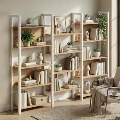 Produktbild von VASAGLE Aufbewahrungsregal, mit 14 Ablagen, Bücherregal, Industrie-Design, goldeichenfarben-weiß