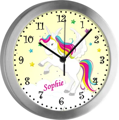 Produktbild von Kinderzimmer Funkwanduhr, Funkuhr Wanduhr Kinder, Einhorn gelb 25 cm