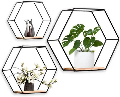 Produktbild von Famanu Hexagon Wandregal Set - Schwarz - 3 Stück