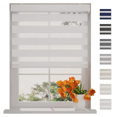 Produktbild von DTCH® Doppelrollo mit Kassette 40 x 130 cm (BxH) weiß, Blickdicht oder Transparent, ohne Bohren möglich, Doppelrollo Wandmontage, Kassettenrollo