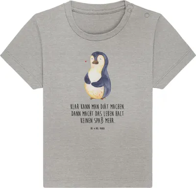 Produktbild von Mr. & Mrs. Panda  T-Shirt Pinguin Diät 12. - 18. Monat - Heather Grey - Geschenk, Baby Top, Kinder, Abnehmen, Babyshirt, Kleinkind, Pinguine, glücklich, Kurzarmshirt