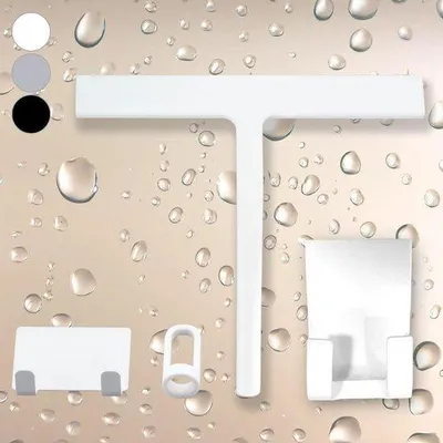 Image de Raclette de douche en silicone blanche - Raclette de douche hydrofuge avec support - Raclette de douche robuste pour le verre et la céramique