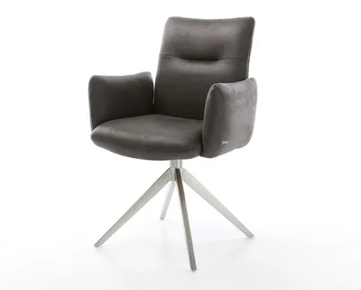Produktbild von DELIFE Drehstuhl Jova-Flex mit Armlehnen Mikrofaser Anthrazit Vintage Kreuzgestell breit Edelstahl 360° drehbar Wippfunktion Taschenfederkern