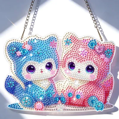 Image de Kit de création de pendentif "Diamond Painting" : chat, thème de Pâques, animaux, décoration de fenêtre, kit de bricolage, ornement suspendu, cadeau