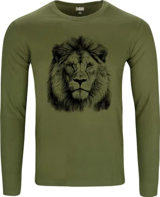 Produktbild von Herren Warm, Langarm-T-Shirt mit Druck Skizze eines Löwenkopfes Grün Gr.M