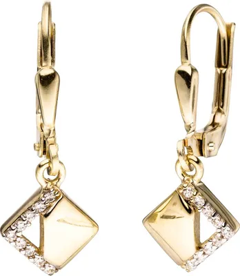 Produktbild von JOBO Boutons quadratisch 333 Gold Gelbgold bicolor mit Zirkonia Ohrringe Ohrhänger