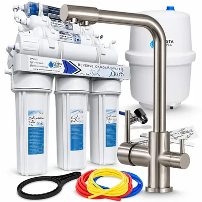 Produktbild von Wasserfilter Set RO7 mit 3-Wege Küchenarmatur Venom Inox, 7-stufige Osmoseanlage, Mineralisierung