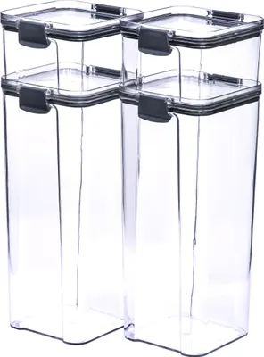 Produktbild von Krumble Vorratsgläser 4er-Set - 2 x 460 ml und 2 x 1800 ml - Frischebox - Vorratsgläser - Mit Deckel - Vorratsgläser - Kunststoff - Transparent - Schwarz