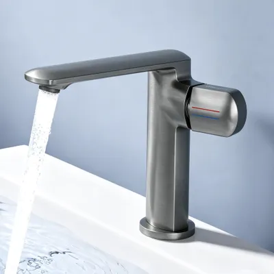 Produktbild von doporro Wasserhahn Bad Waschtischarmatur mit Auslaufhöhe 156mm Vollmessing-Körper Mischbatterie für Waschbecken Armaturen Badarmatur Grau 1180