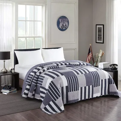 Immagine prodotto di Happyment Copriletto Deluxe - Blu/Bianco 170x210 cm - Copriletto per due persone - Poliestere - Fantasia geometrica