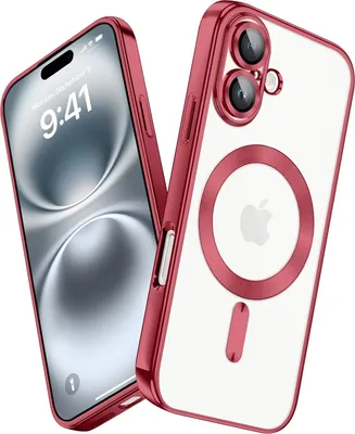 Obrázek produktu pro Pouzdro pro iPhone 16 Magnetické Ultra Tenké Průhledné Pouzdro s Magsafe a Ochranným Krytem na Kameru Červený
