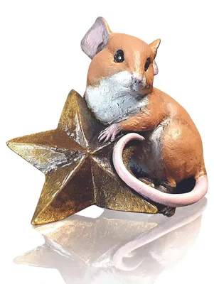 Bronzefigur Maus mit Stern, Miniatur, Höhe 4,5 cm