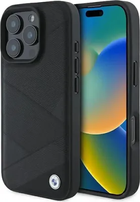 Produktbild von Etui Bmw Unterschrift Leder Kreuzung Linien Muster Na Iphone 16 Pro - Czarne