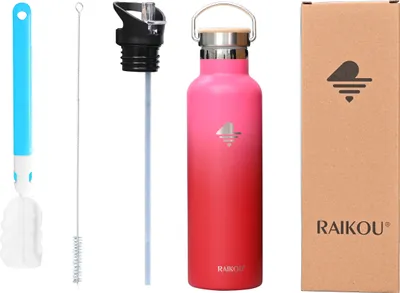 Produktbild von RAIKOU Trinkflasche 750ml Wasserflasche Thermoflasche mit 2 Deckel Brombeer