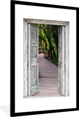 Produktbild von MuchoWow® Gerahmtes Poster Brücke - Wald - Aussicht 60x90 cm - Poster mit Schwarzem Bilderrahmen Wandposter Rahmen Foto Bilder - Dekoration - Wandposter Wohnzimmer - Hochwertig