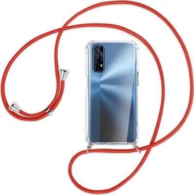 Produktbild von Handykette Backcover-Schutzhülle mit Band (Metall silberfarben) für Realme 7 (RMX2151) - rot
