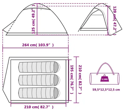 Productafbeelding van vidaXL Koepeltent voor 3 personen, groen, waterdicht