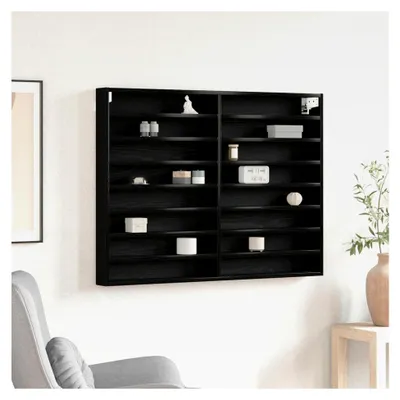 Produktbild von Vitrinenschrank aus schwarzer Eiche, 100 x 8,5 x 75 cm, Holzwerkstoff