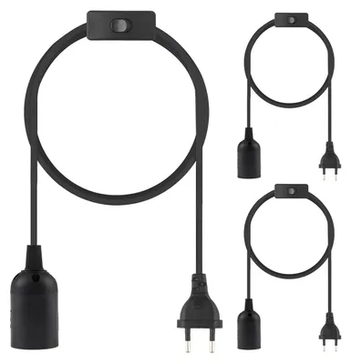 Produktbild von 3er-Pack E27 Lampenfassung mit 3 m Kabel und Schalter, Schwarz