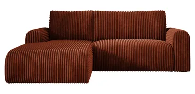 Produktbild von Ecksofa Cord MANDY 180x285 cm mit Schlaffunktion Kupfer TILIA 52 Links, Eckcouch mit Bettkasten, Sofa L-Form, Polsterecke, Wohnlandschaft