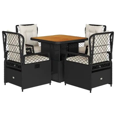 Obrázek produktu pro vidaXL 5dílný zahradní jídelní set s polštáři Black Poly Rattan