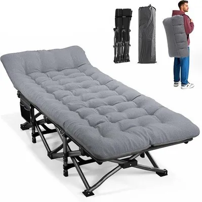 Produktbild von Famanu Campingbett für Erwachsene - Faltbett für Camping - Entspannung im Freien - 190x70x35 cm - Grau