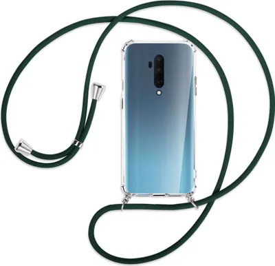 Produktbild von Handykette Backcover-Schutzhülle mit Band (Metall silberfarben) für OnePlus 7T Pro - dunkelgrün