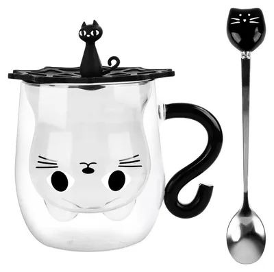 Image de Tasse isolée pour chats, double paroi, en verre borosilicaté, 280 ml, dimensions : 8 cm x 10 cm