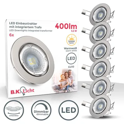 Immagine prodotto di Faretti LED da incasso orientabili e dimmerabili, include lampadine GU10 da 5W, diametro foro 68mm, set di 6, faretti da interno, corpo metallo color nickel opaco, 230V, IP23