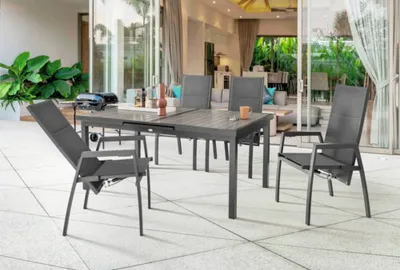 Immagine prodotto di Dinette Destiny COSTA IMOLA 4 sedie con schienale alto + tavolo 165/215x100x75cm allungabile